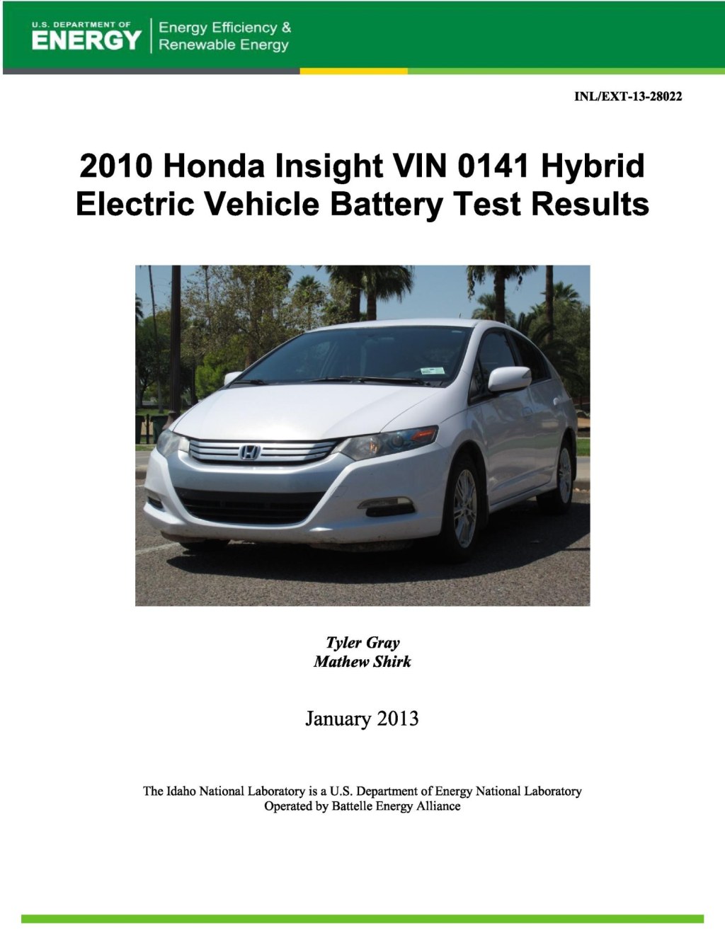 digital library honda - Honda Insight VIN  Hybrid Electric Vehicle Battery Test